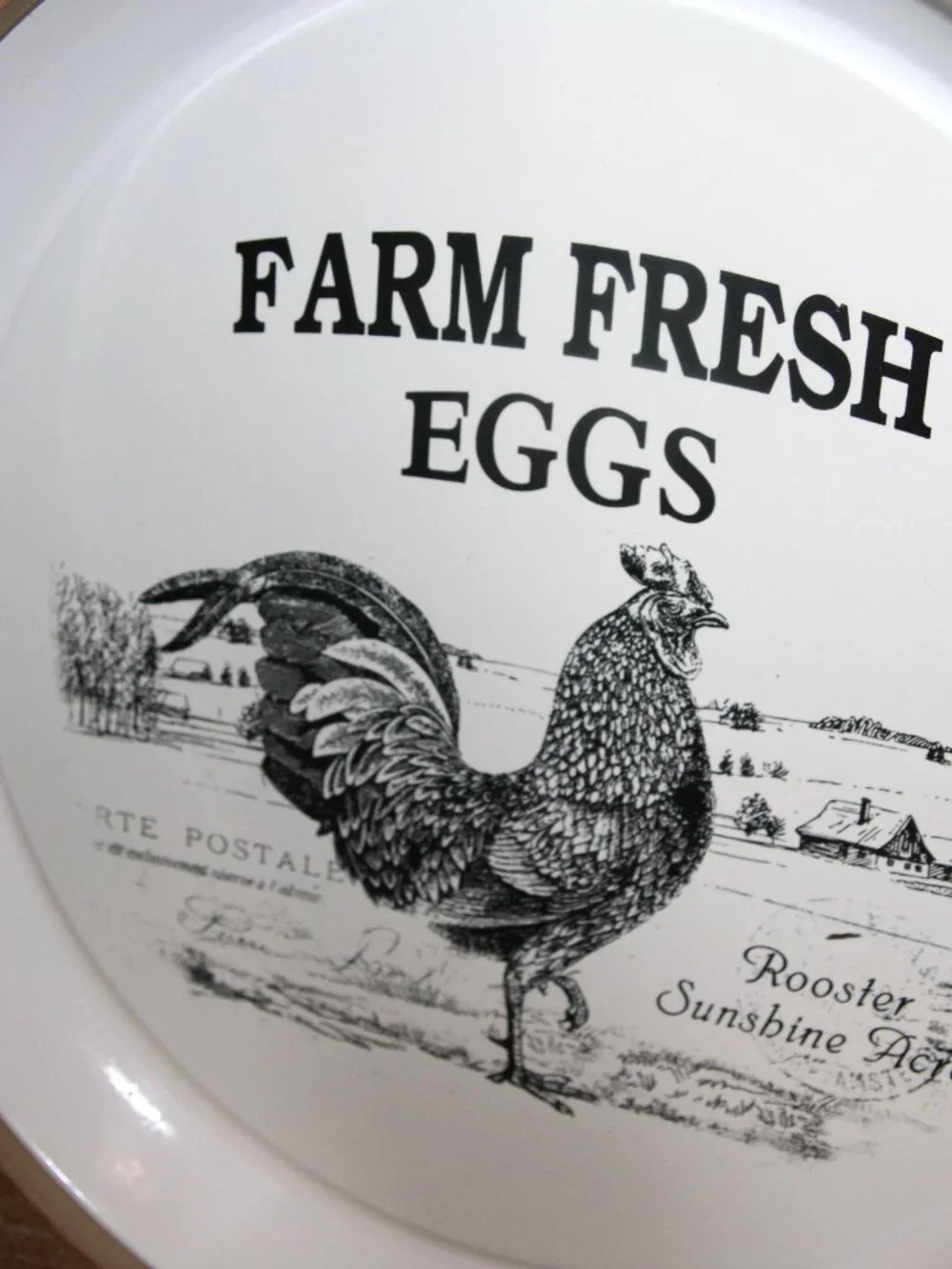 White & Black Farm Fresh Eggs Farmhouse Rooster Chicken Wall Decor Plate